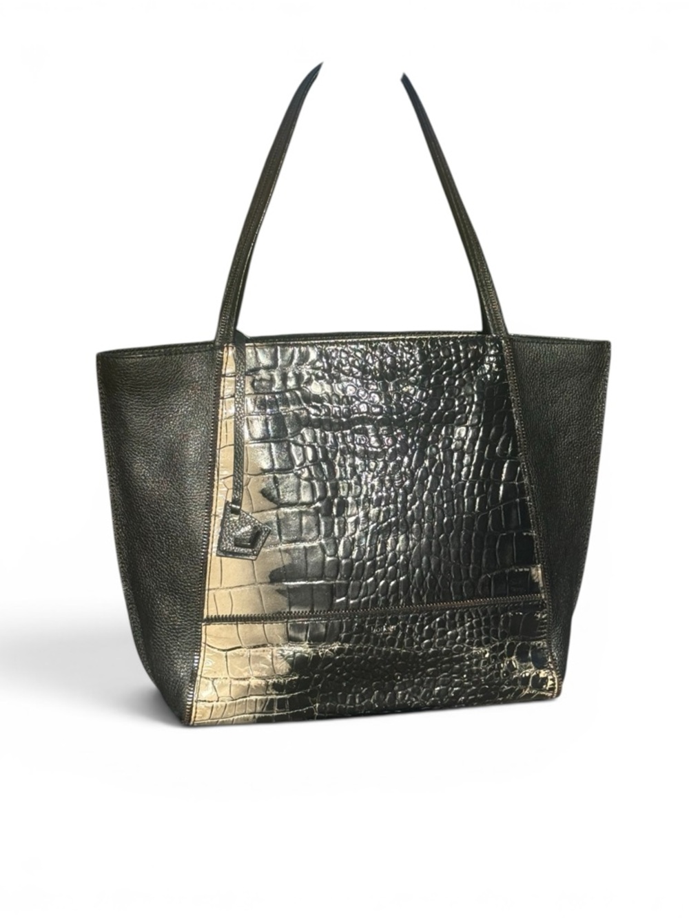 EUC Botkier Soho Tote in a two-tone black and cream croc-embossed leather